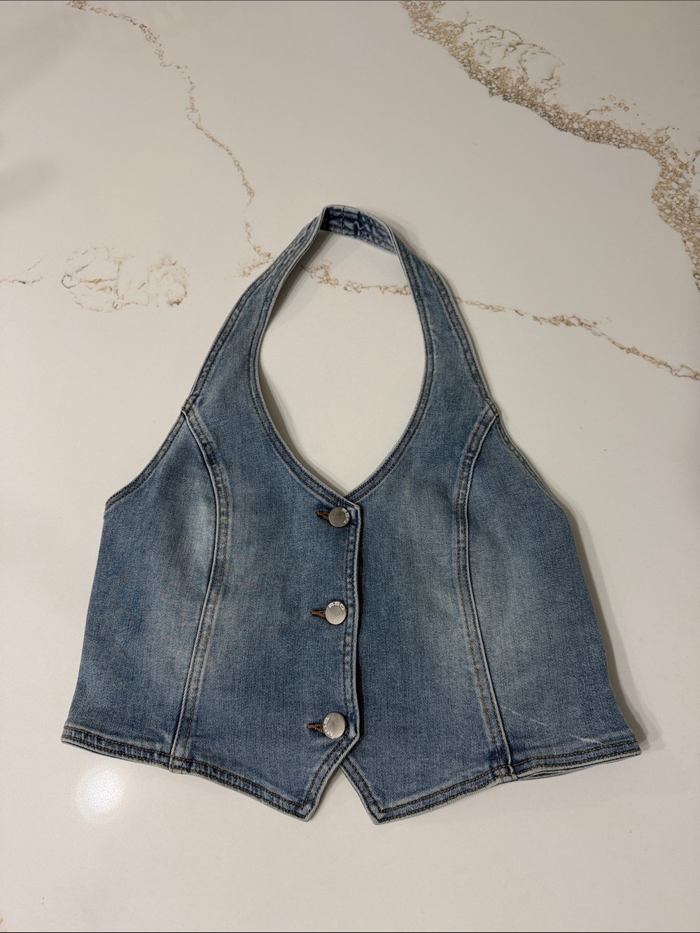 RSQ Light Blue Denim Halter Top with Button Front ~ L